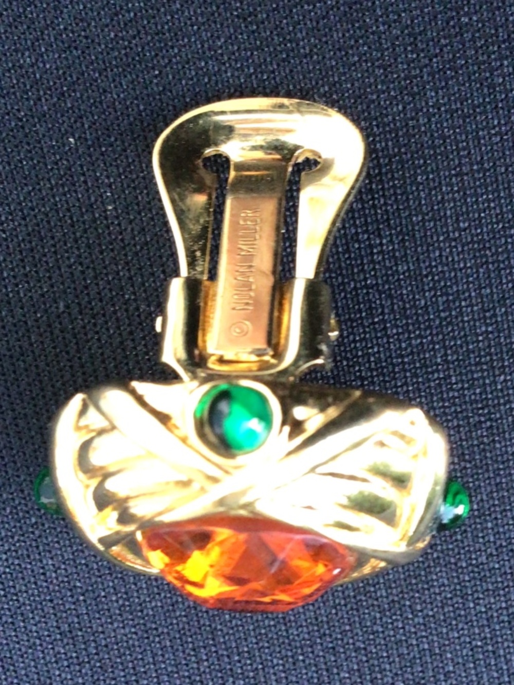 Vintage Nolan Miller Faux Topaz and Green Accents Button Clip On Earrings - Picture 14 of 16